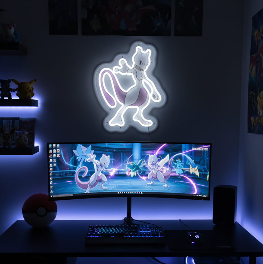 Home Bar Supplies - Custom Anime Pokemon Mewtwo Acrylic Neon