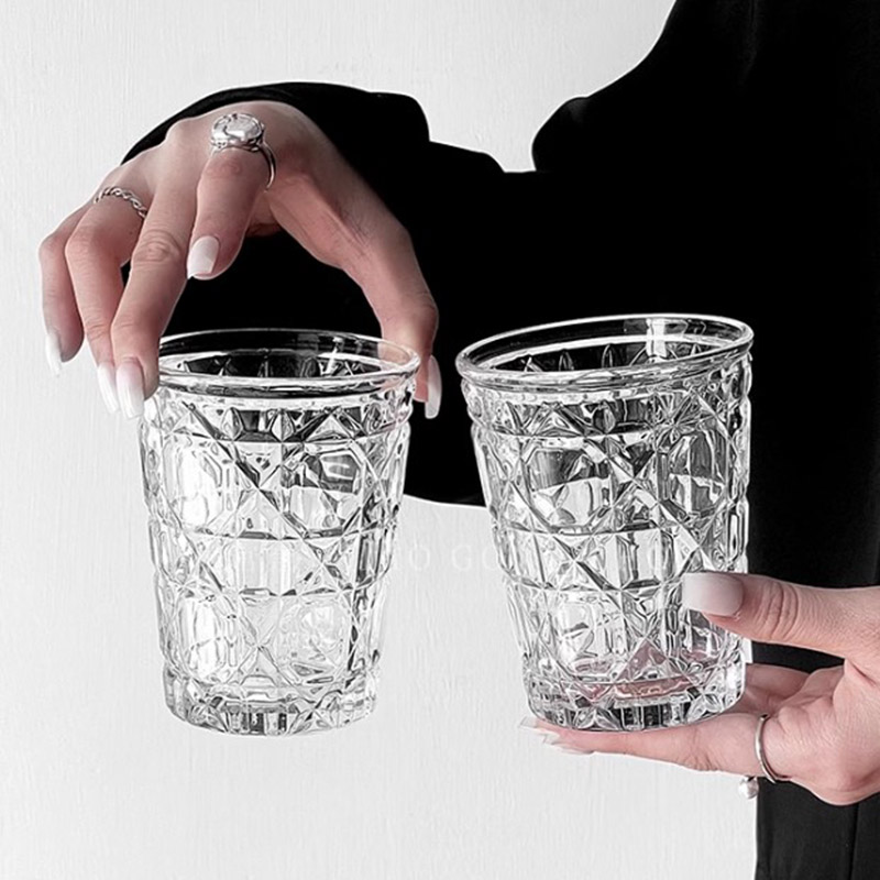 Old Fashioned Glass - 2pcs 310ml Vintage Diamond Patterned Western