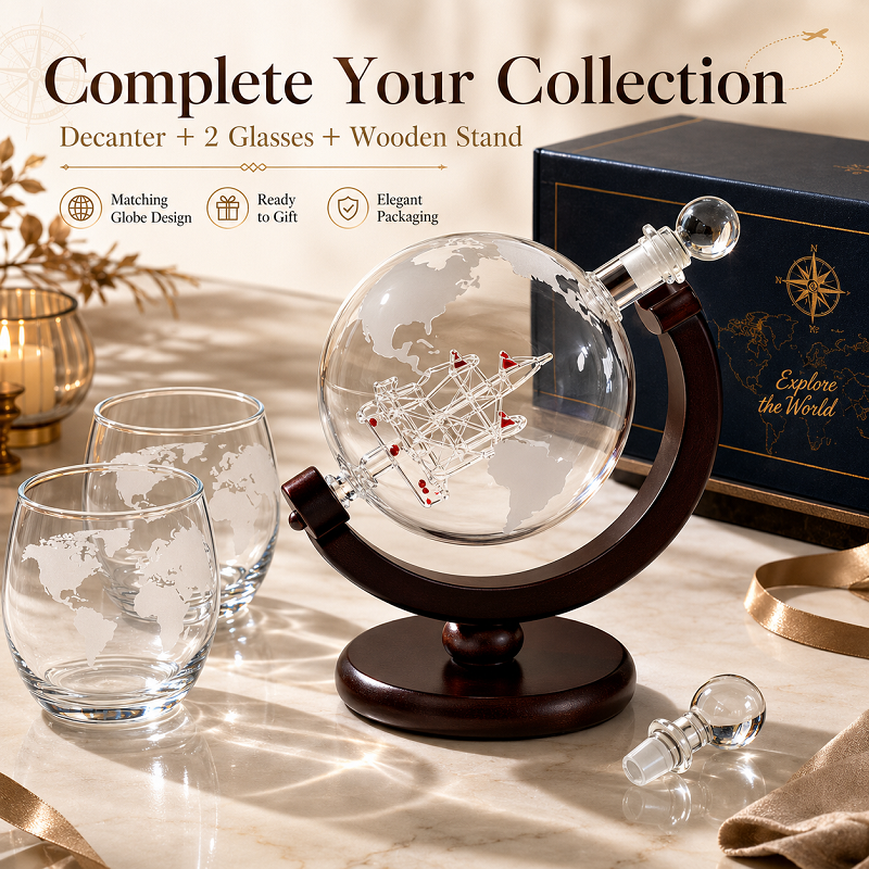 Decanter Globe Set - Globe Whiskey Decanter Set with 2
