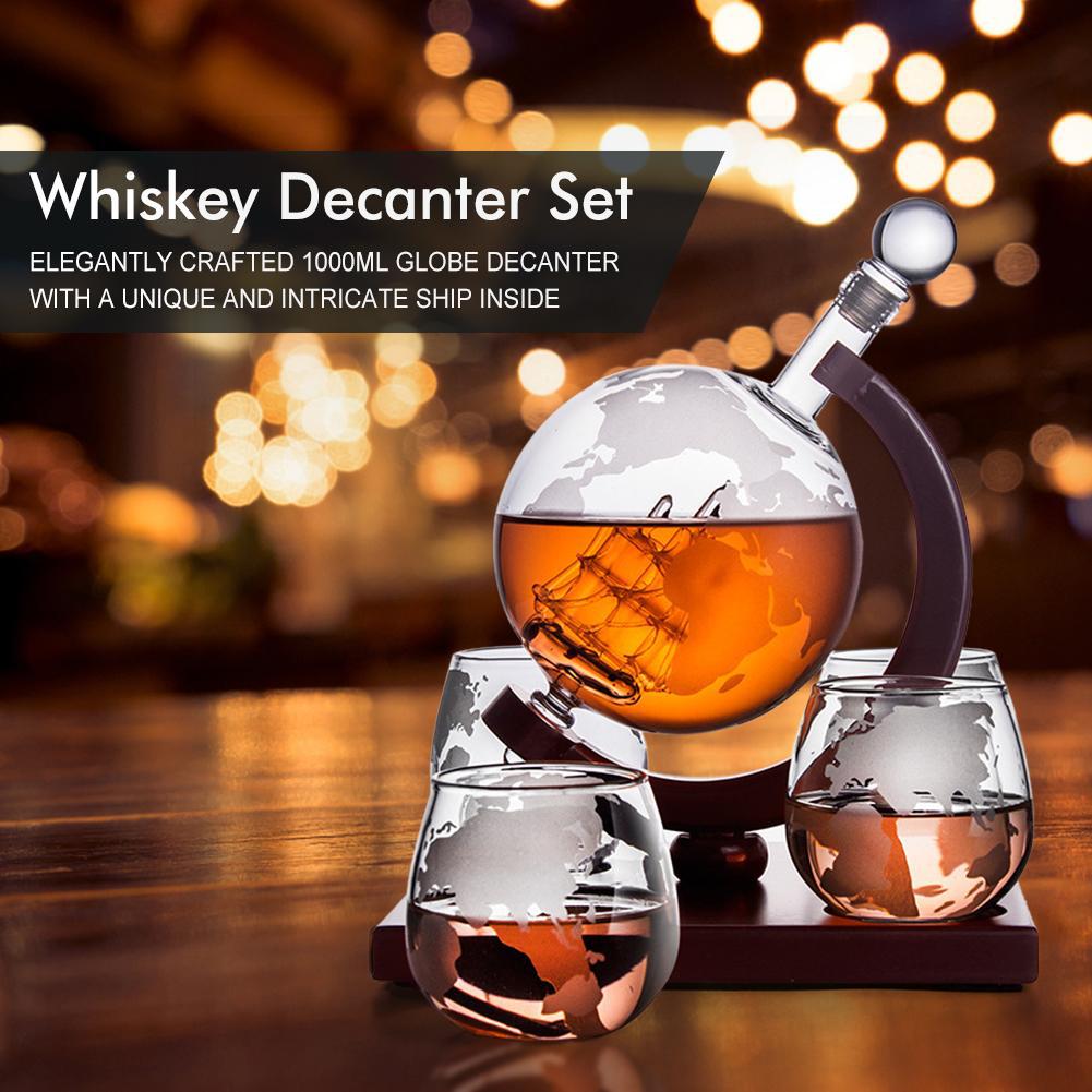 Decanter Globe Set - 850ml Whiskey Globe Decanter Set with