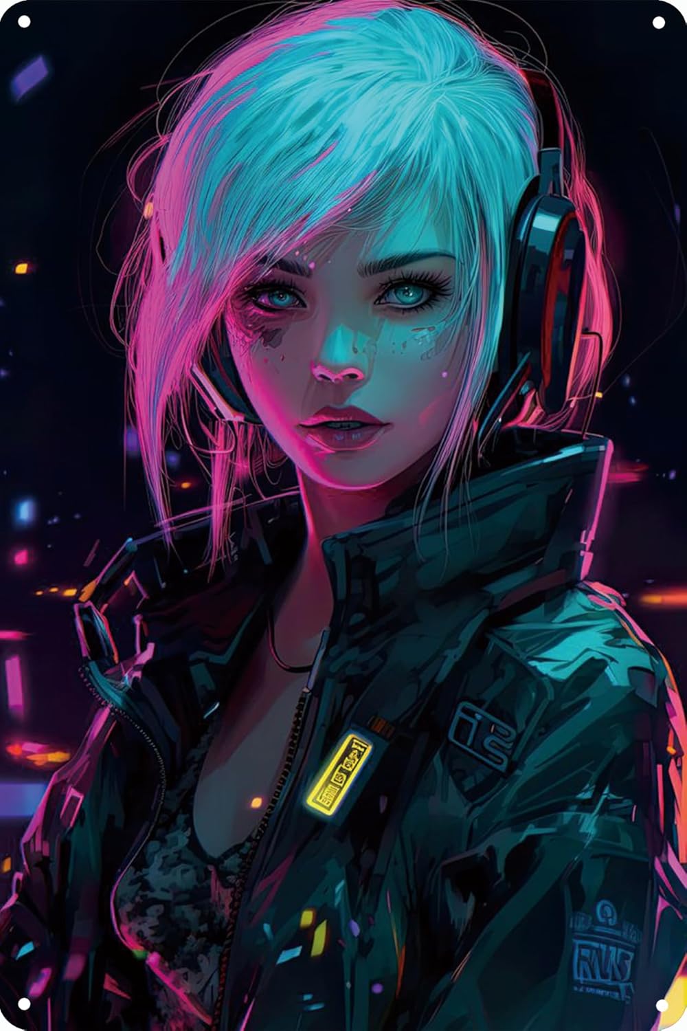 Home Bar And Coffee - Anime Girl Neon Metal aluminum poster