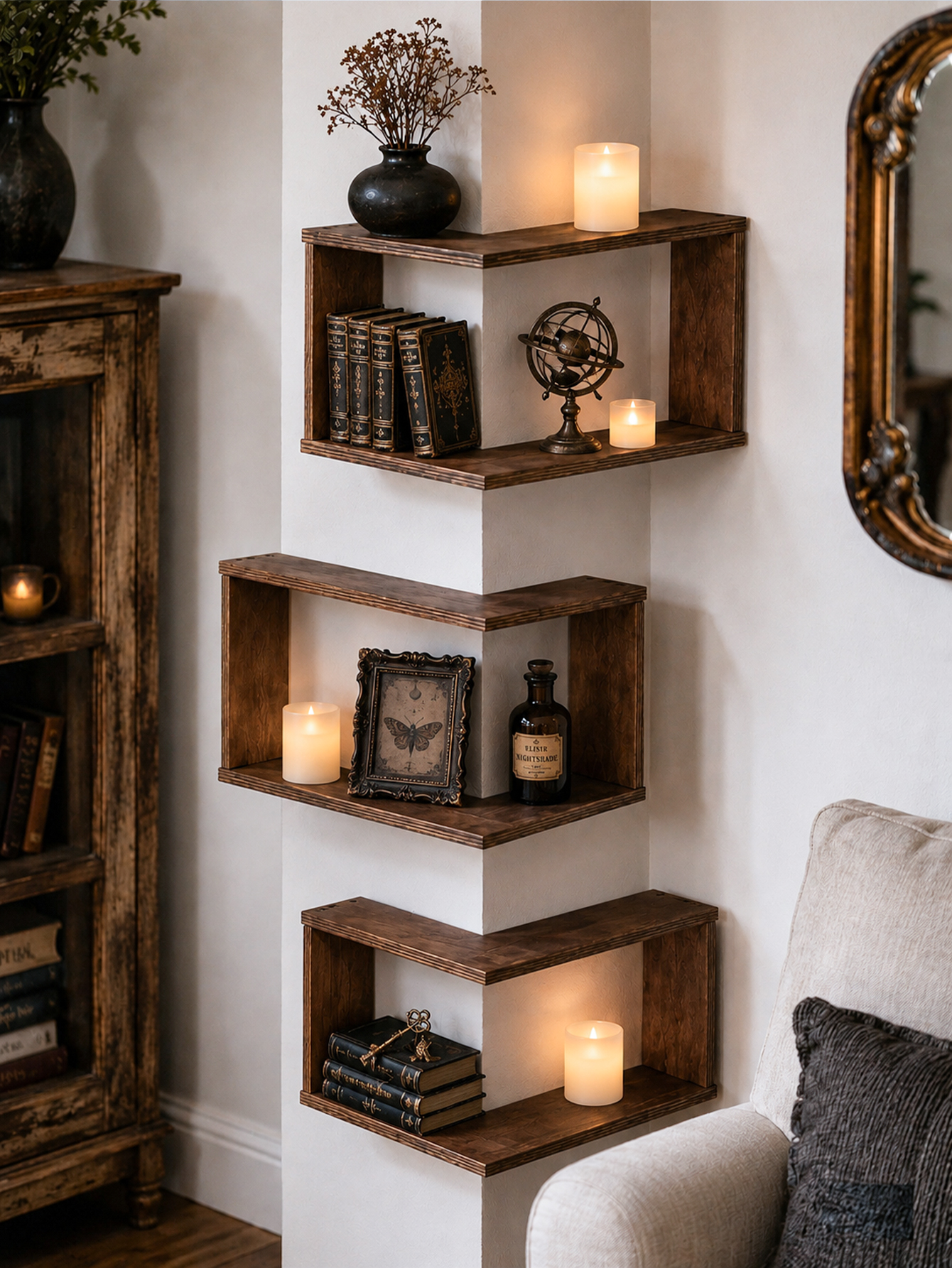 Home Bar Shelf - 1, 2pcs Rustic Corner Wall Shelf