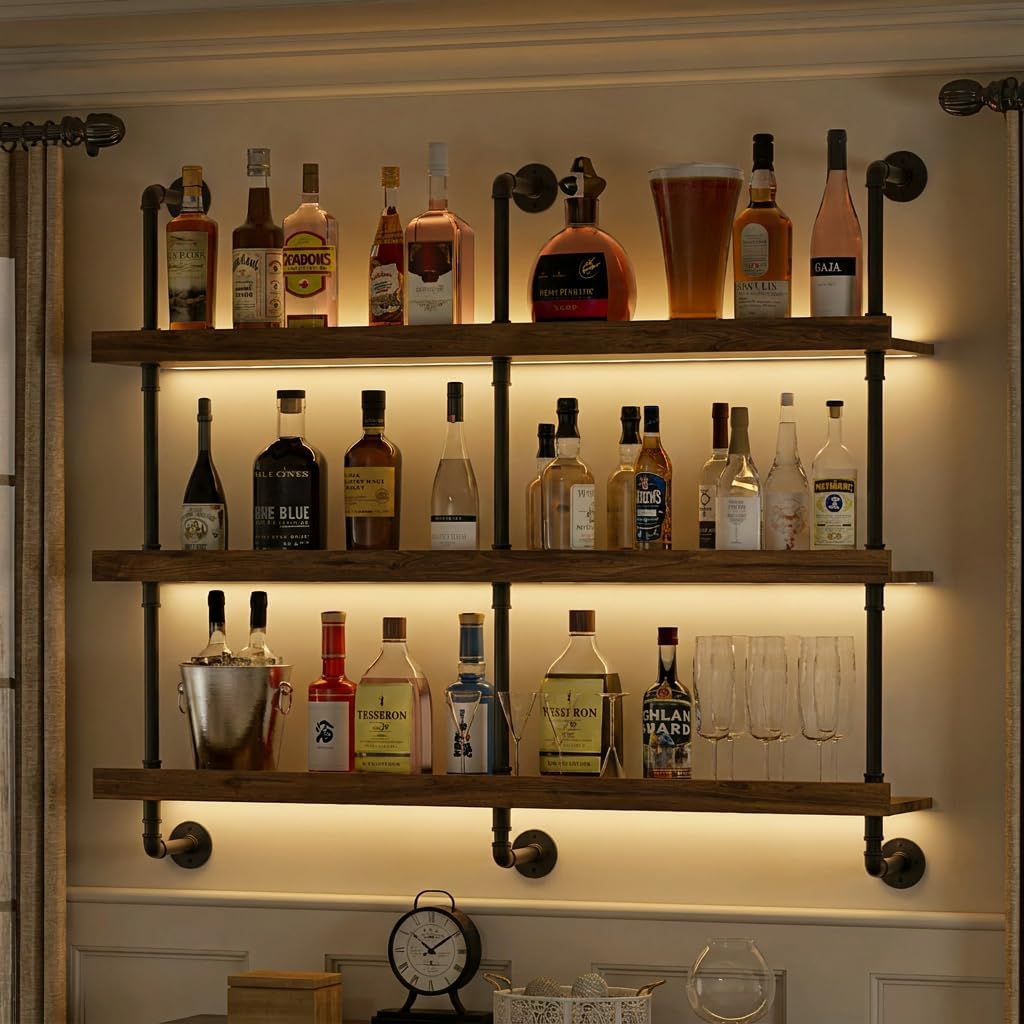 Home Bar Shelf - Wall Mounted Wine Rack With LED