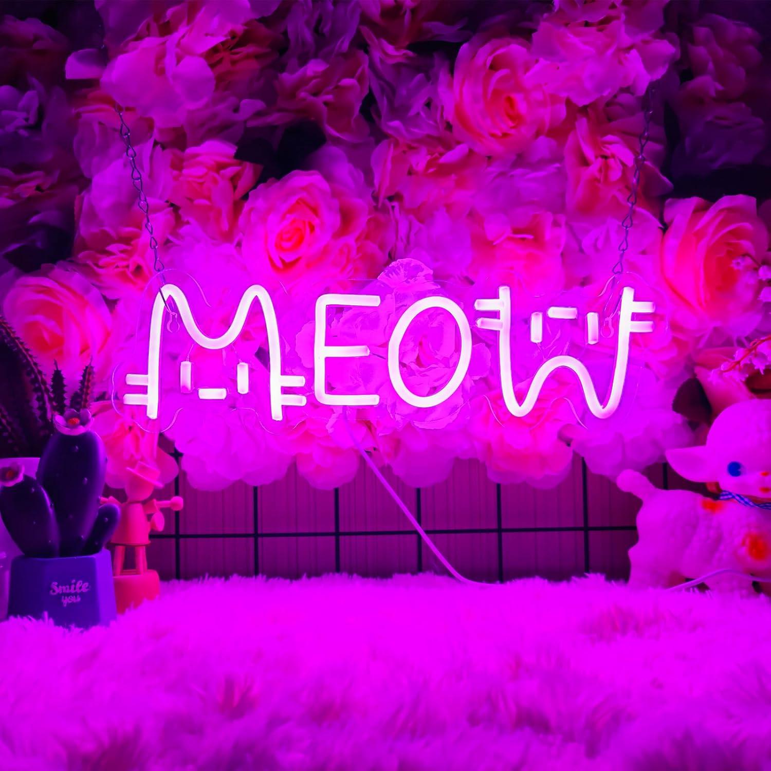 Home Bar Signs - Meow Neon Sign Cat USB Powered