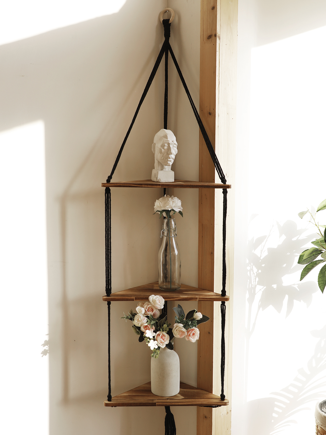 Home Bar Shelf - Wooden Corner Shelf Wall Decor Pot