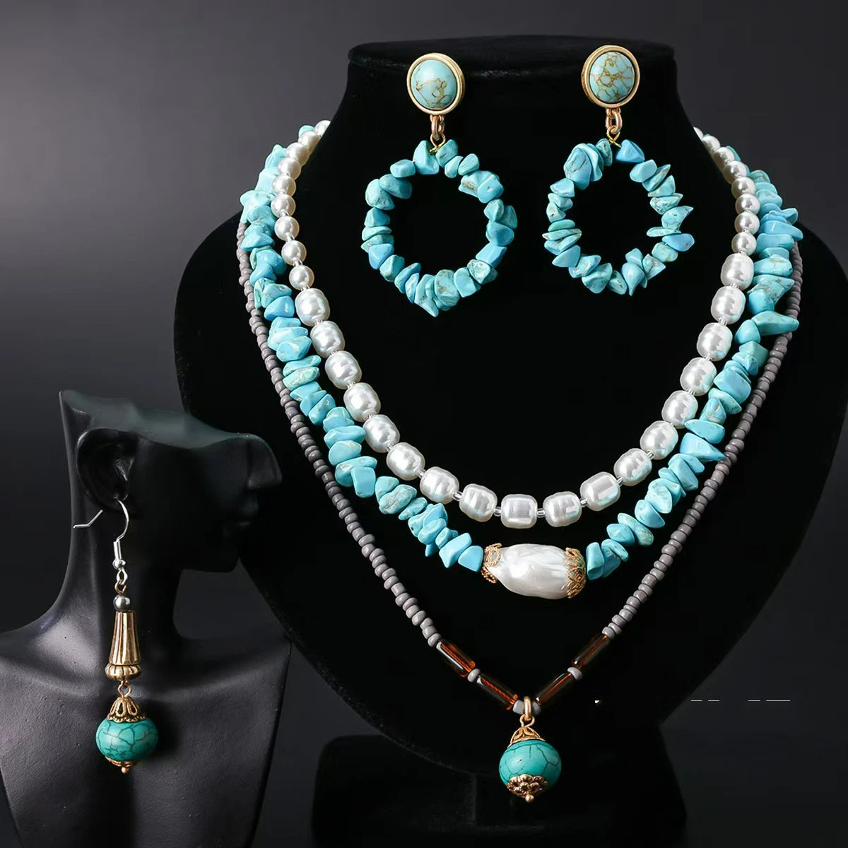 Highball Glass Set - Heavy Industry Natural Turquoise Stones Multi
