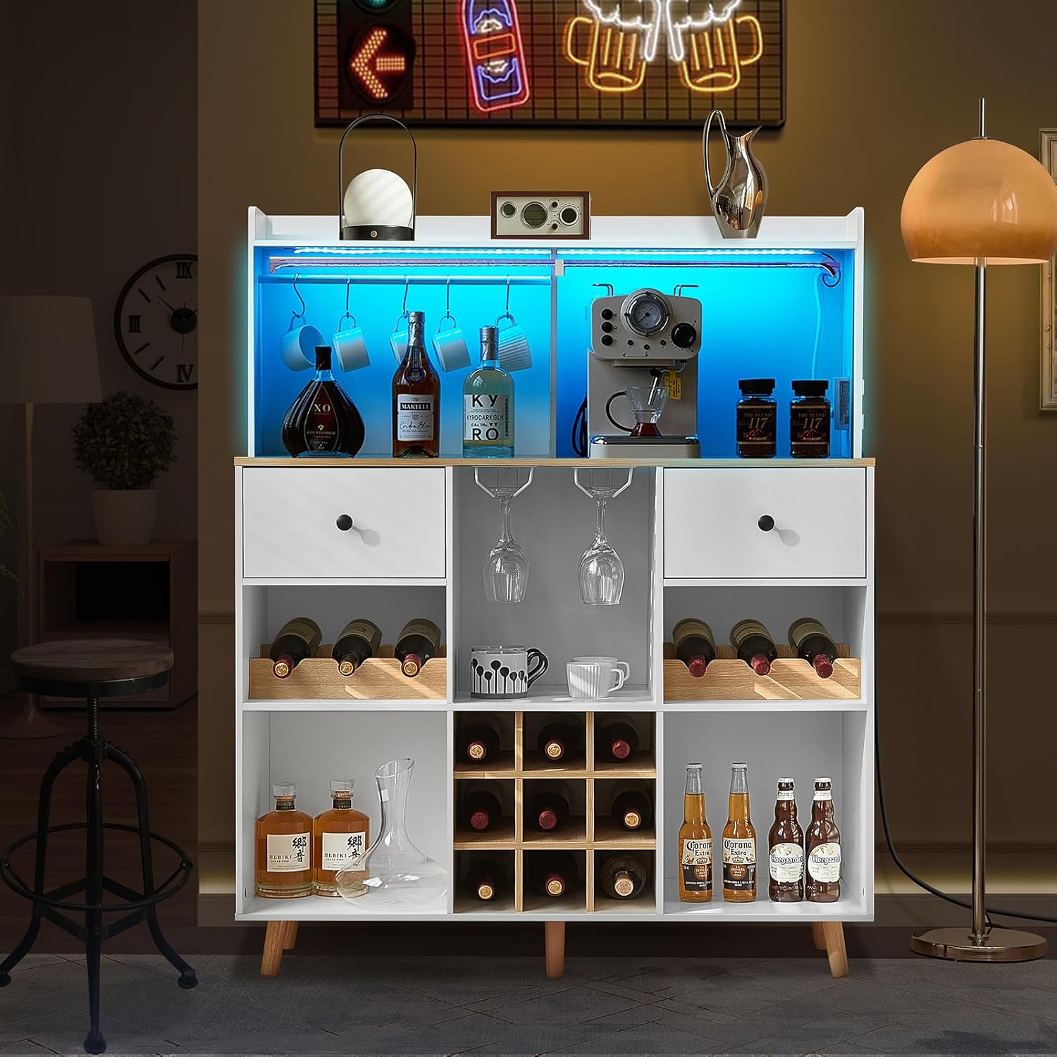 Home Bar And Cabinet - Wine Bar Cabinet with Power Outlet
