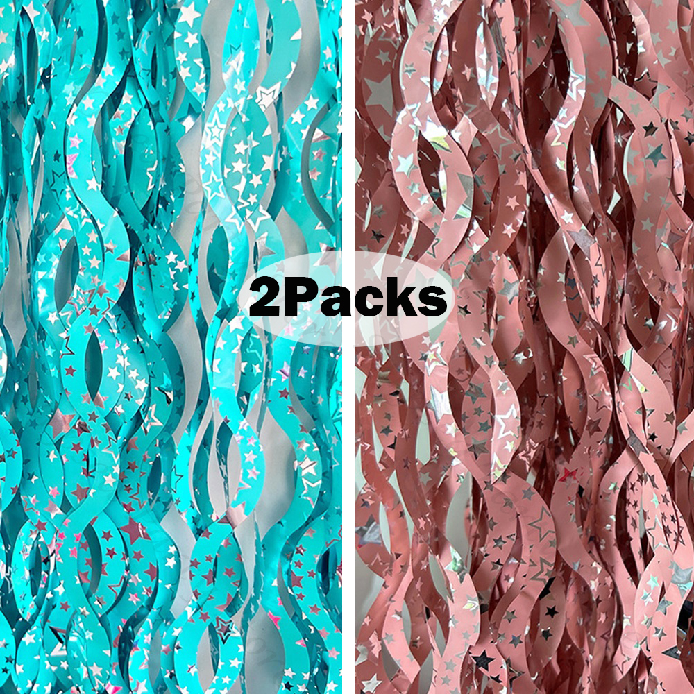 Home Bargains - 2Packs Teal Blue Pink Foil Curtain