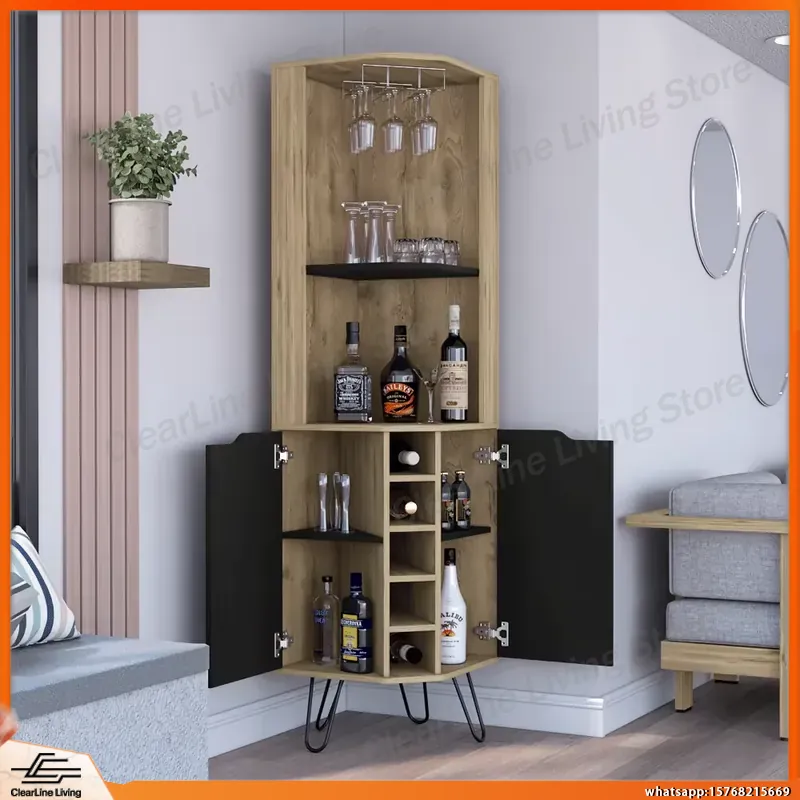 Corner Bar Cabinet with 6 Buil - Home Bar Shelf recension och pris