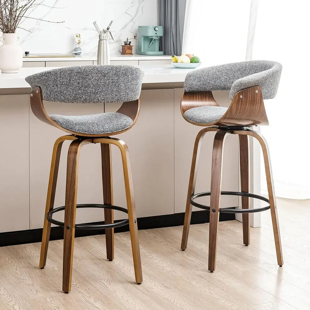 Set of 2 Gray Fabric Swivel Ba - Home Bar Stools recension och pris