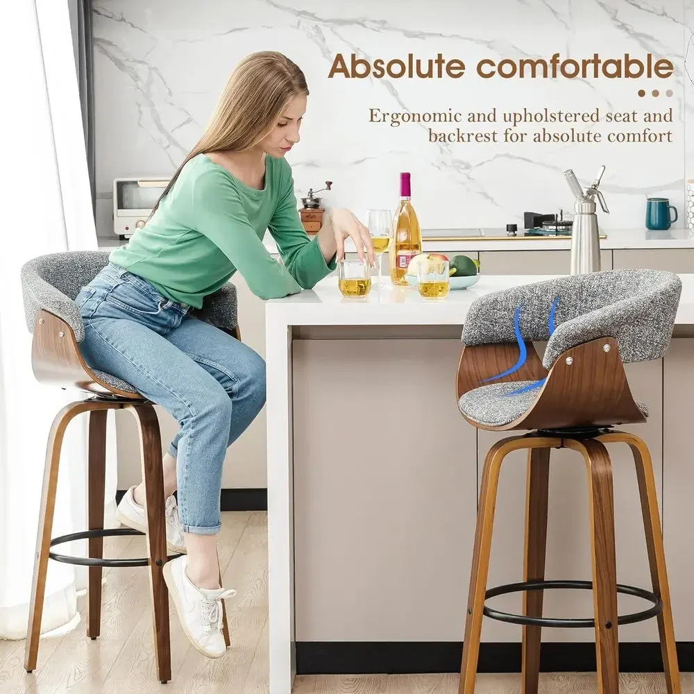Set of 2 Gray Fabric Swivel Ba - Home Bar Stools recension och pris
