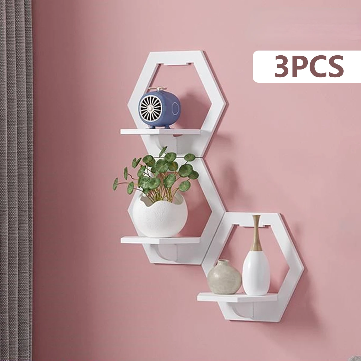 3Pcs Hexagon Wall Shelf Punch  - Home Bar Shelf recension och pris