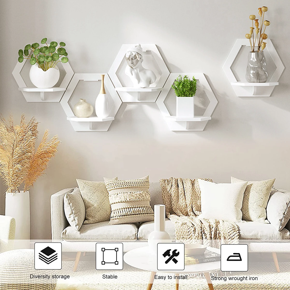 3Pcs Hexagon Wall Shelf Punch  - Home Bar Shelf recension och pris