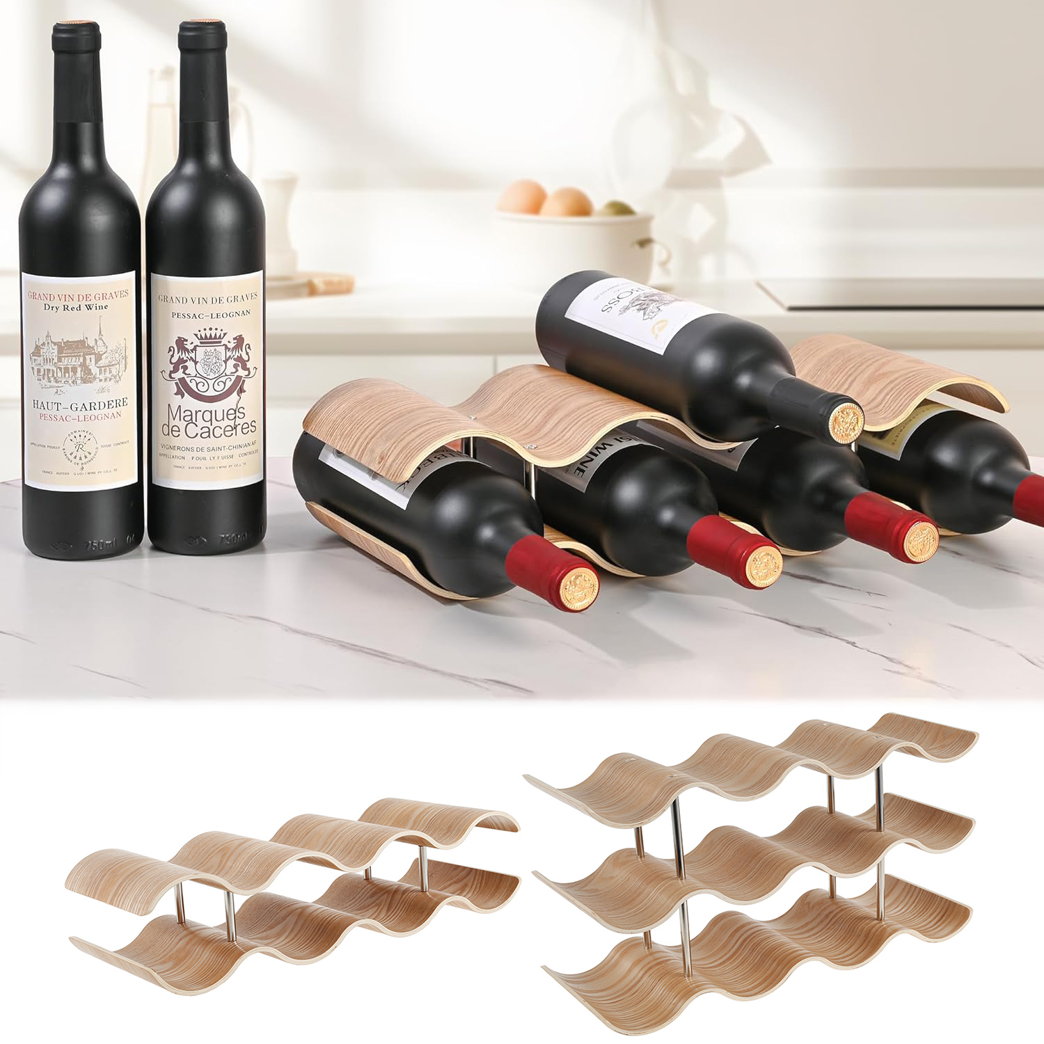 2/3-Tier Wooden Wine Rack Wavy - Home Bar And Cabinet recension och pris