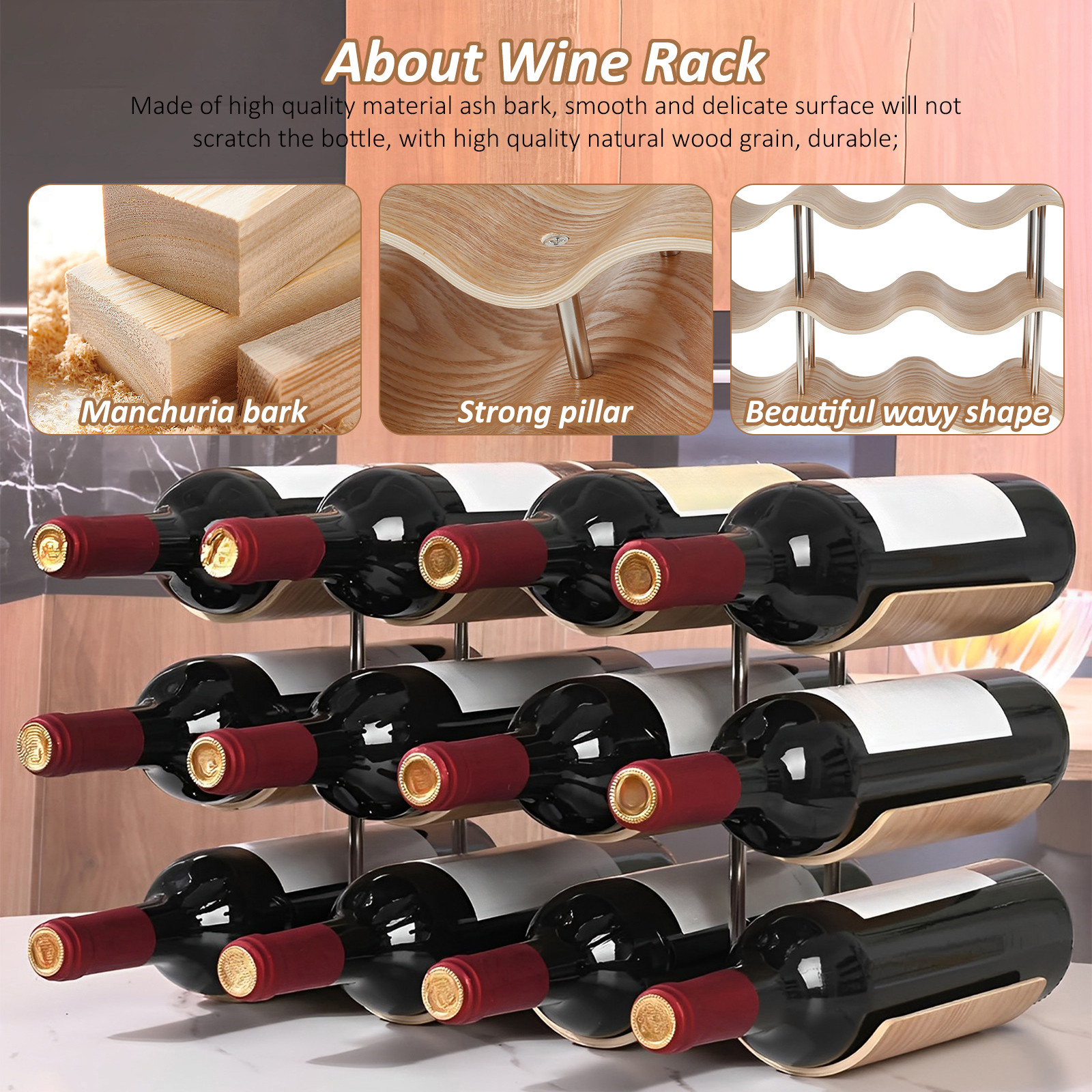 2/3-Tier Wooden Wine Rack Wavy - Home Bar And Cabinet recension och pris