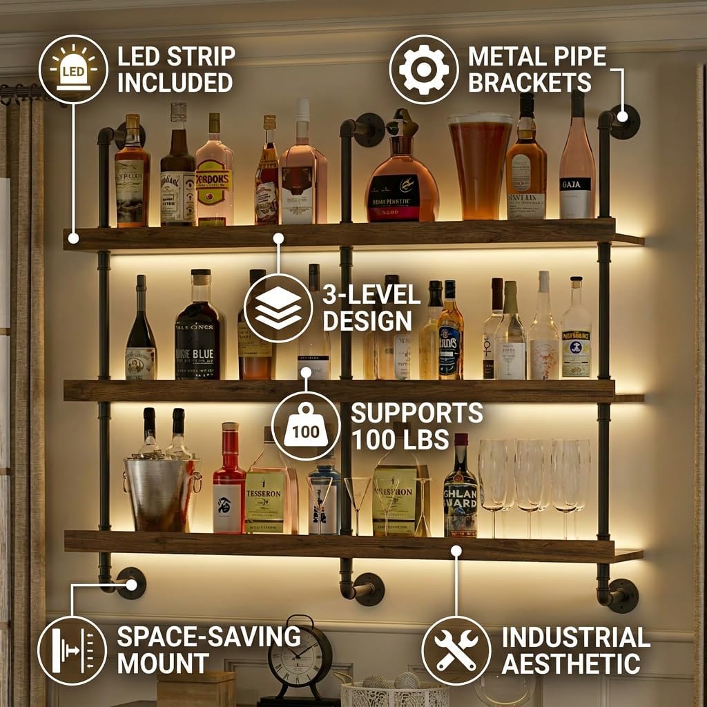 Wall Mounted Wine Rack With LE - Home Bar Shelf recension och pris