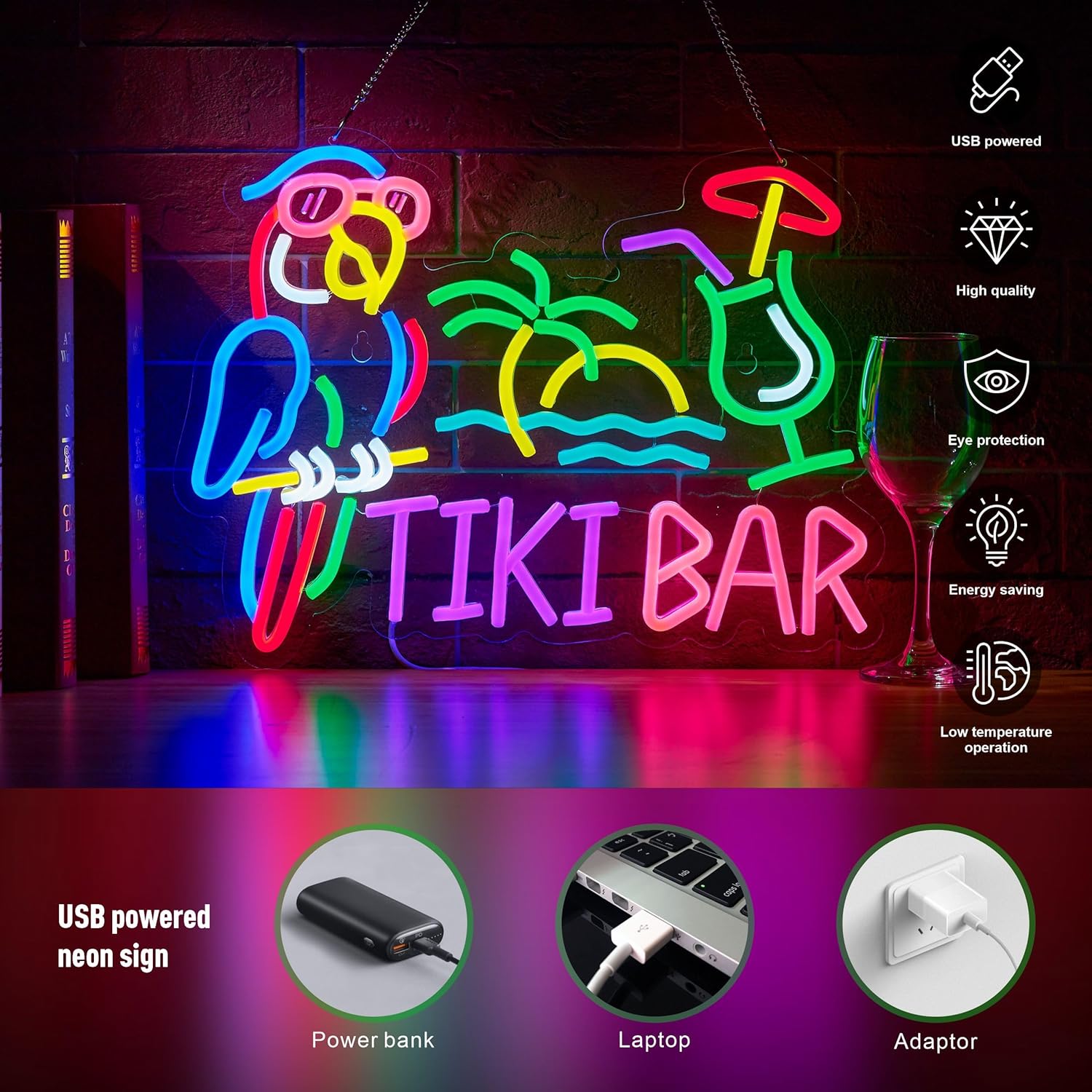 Tiki Bar Parrot Palm Tree Neon - Home Bar Signs recension och pris