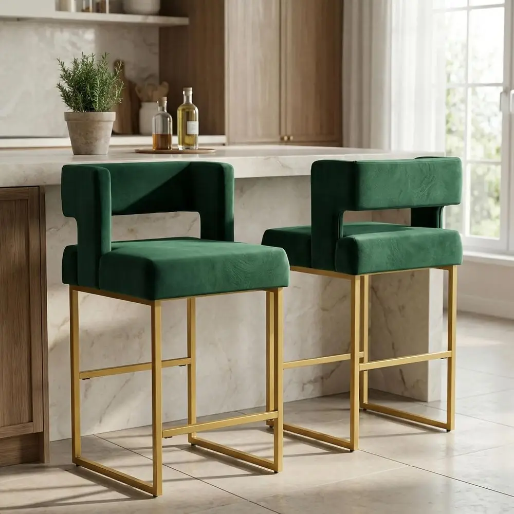 Set of 2 Green Velvet Bar Stoo - Home Bar And Counter recension och pris