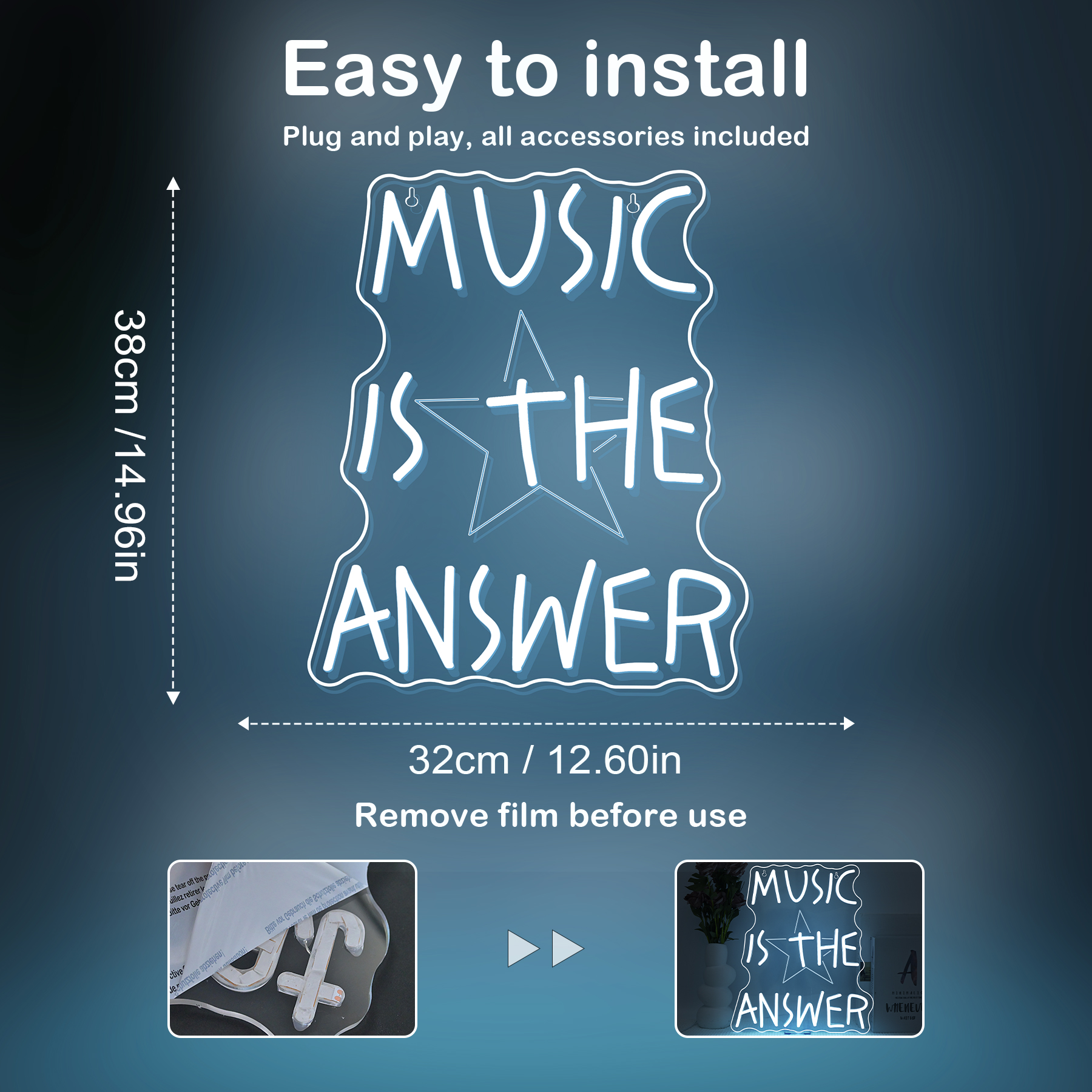 Music Is The Answer Neon Sign  - Home Bar Word recension och pris