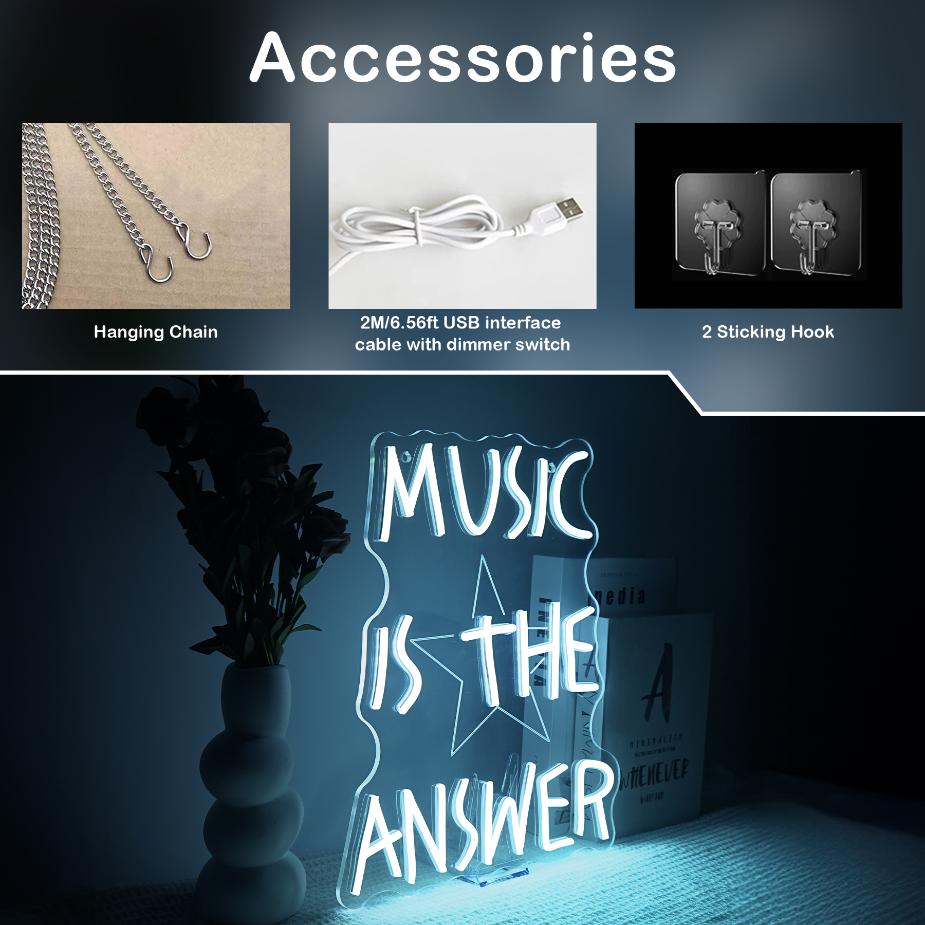 Music Is The Answer Neon Sign  - Home Bar Word recension och pris