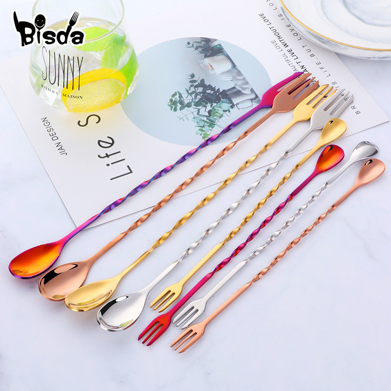 Cocktail Bar Spoons with Fork, - Bar Spoon Twisted recension och pris