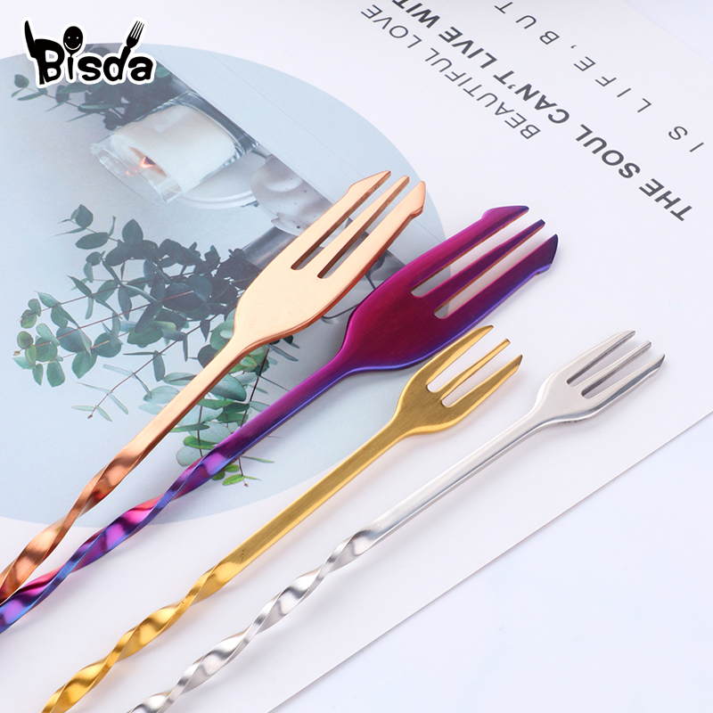 Cocktail Bar Spoons with Fork, - Bar Spoon Twisted recension och pris