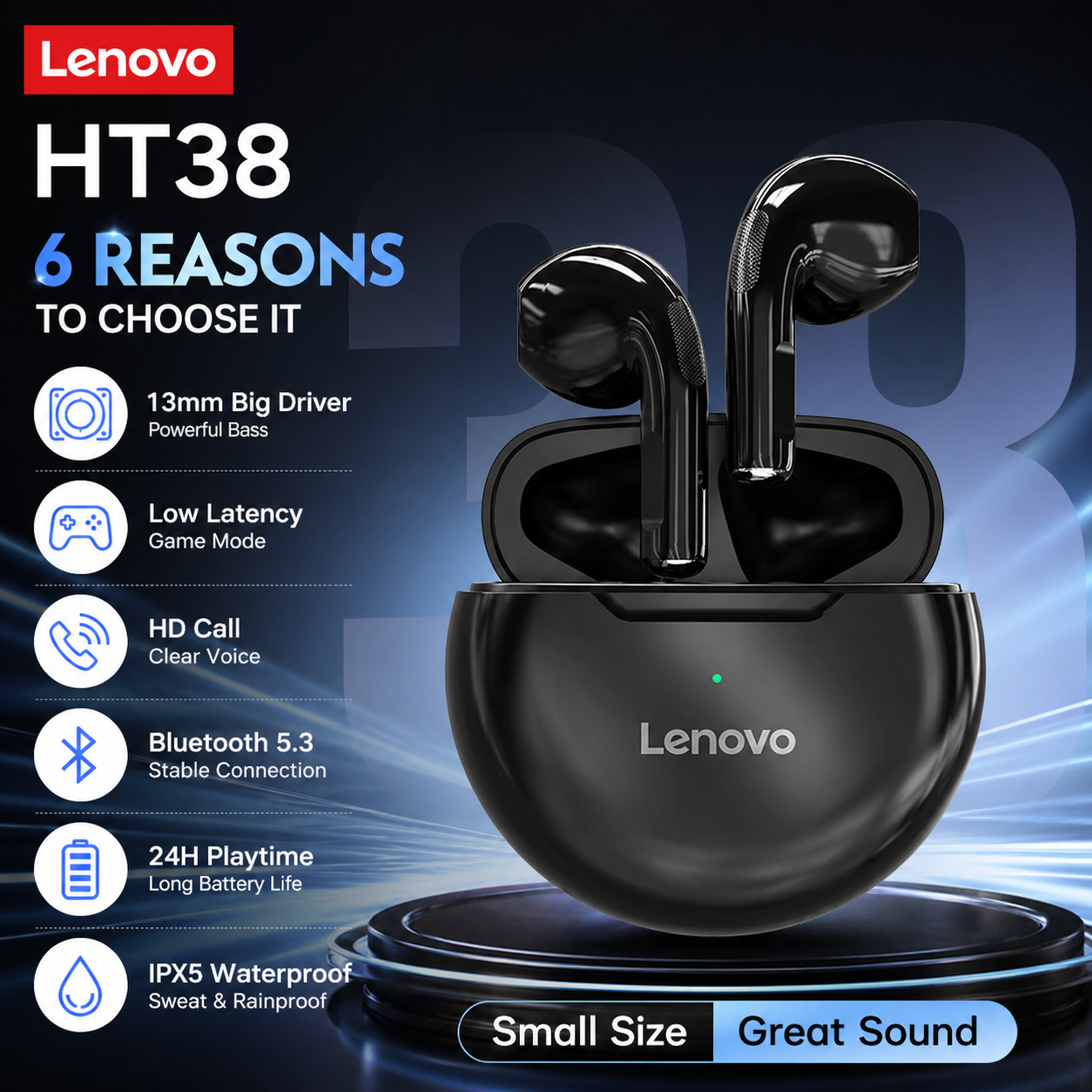 Lenovo HT38 TWS Bluetooth Earp - Home Bar Iphone recension och pris